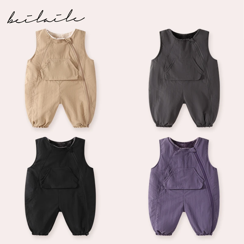 【防水立体口袋加绒背带裤  】宝宝背带裤秋冬男女童哈衣J25