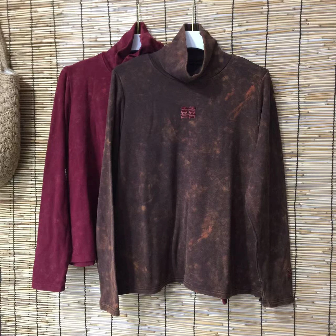 冬季新款进口德容高弹炒色堆堆领刺绣打底