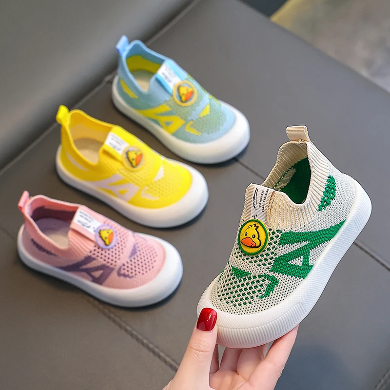 2024新款春秋飞织男宝宝软底防滑百搭轻便女宝宝透气一脚蹬飞织鞋