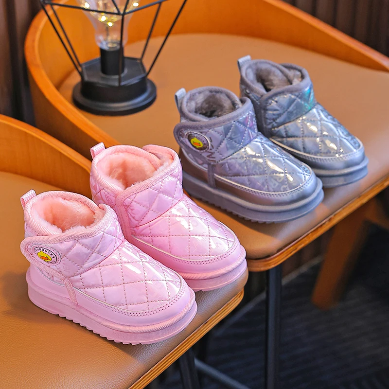 冬季男女宝宝加绒加厚大棉PU防水保暖防滑儿童雪地靴