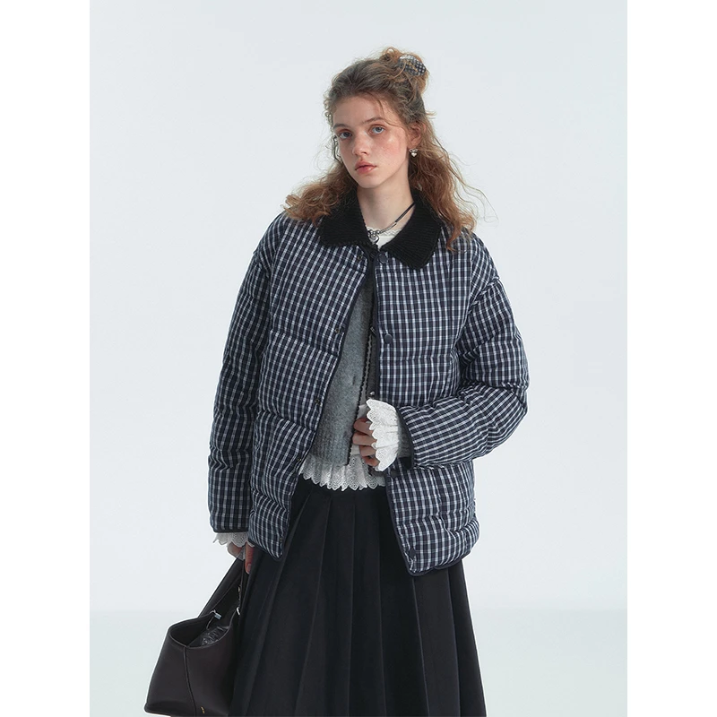 SOMESOWE无领绗缝拼色保暖羽绒服短款