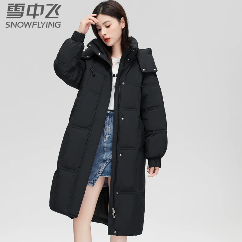 SNOW FLYING/雪中飞【通勤简约款】潮流廓形百搭长款连帽保暖羽绒服