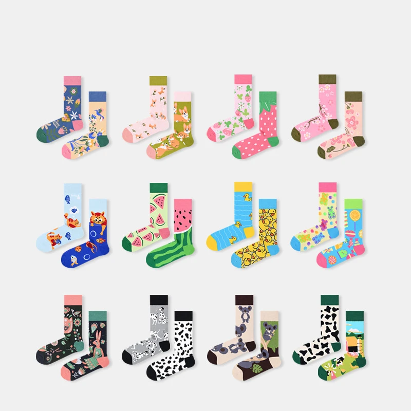 AB款袜子男女同款中筒袜高级感多巴胺穿搭不对称鸳鸯袜春秋款潮袜