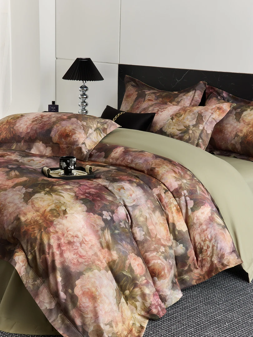 老宋精选-超细旦天丝棉磨毛【印象派-绿】数码印花工艺 四件套-1499