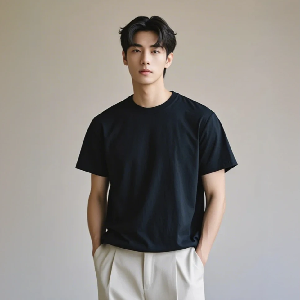 纯色t恤情侣装短男袖男士秋季白色重磅纯棉230克圆领短袖白t恤