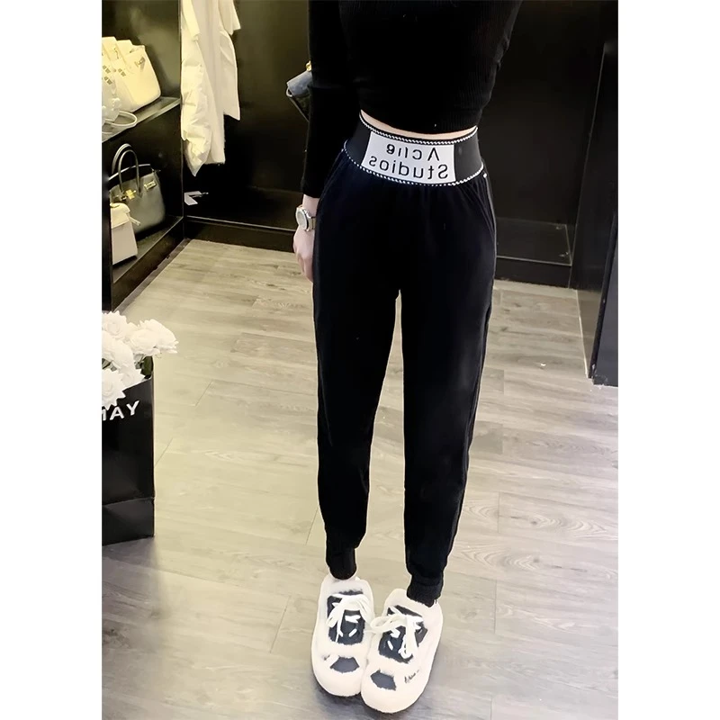 黑色运动裤子女春秋款2024新款爆款洋气减龄显瘦高腰束脚卫裤子女