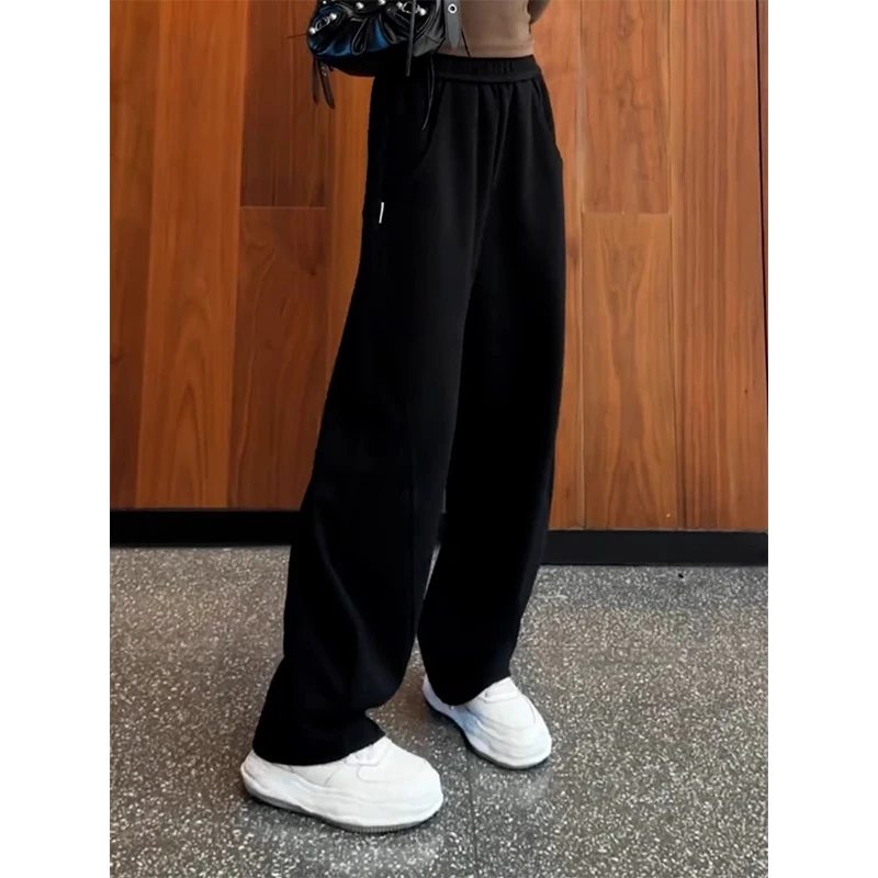 黑色加绒加厚运动裤女秋冬季宽松小个子阔腿弯刀镰刀香蕉卫裤裤子