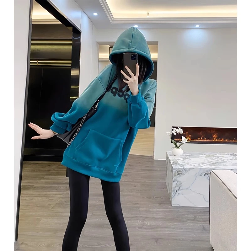 加绒连帽卫衣女秋冬款宽松2024新款爆款中长款美式复古外套帽衫