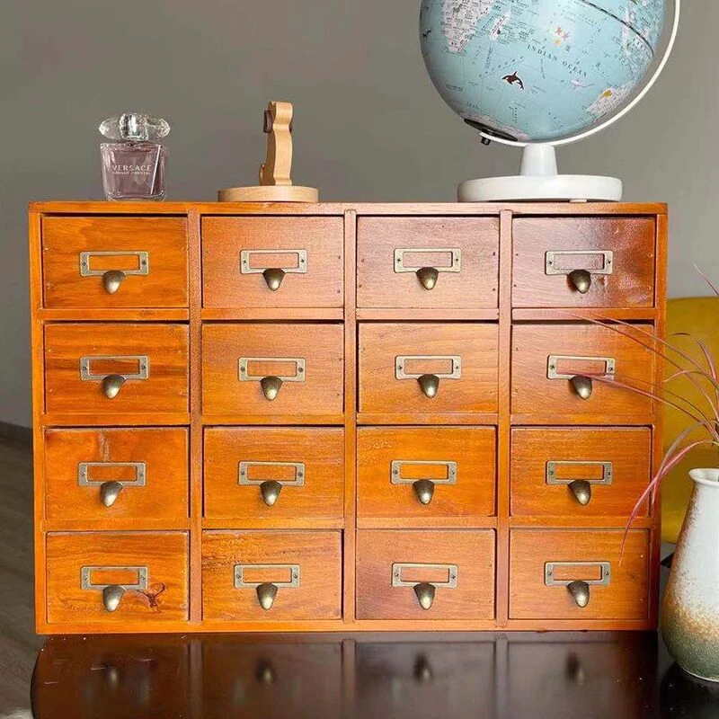 实木桌面收纳盒多格抽屉柜小号香料迷你中药柜厨房店铺幼儿园装饰