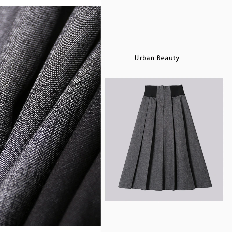 中高腰松紧腰中长款半身裙春秋显瘦百搭学院风韩版A字洋气DF6910