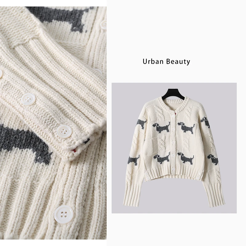 别致个性传递与众不同小狗嵌花园领绞花开衫气质短款时尚DF7062