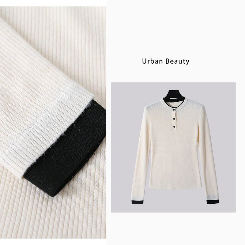 热销 格雷系穿搭 圆领套头修身针织衫打底衫上衣显瘦长袖DF6923