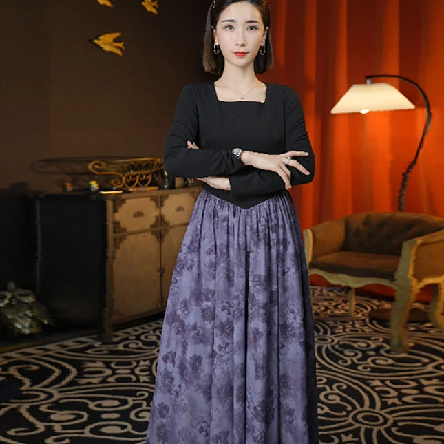 【释上•SHISARIG】6056女连衣裙收腰褶皱裙子显瘦气质长裙时尚夏季