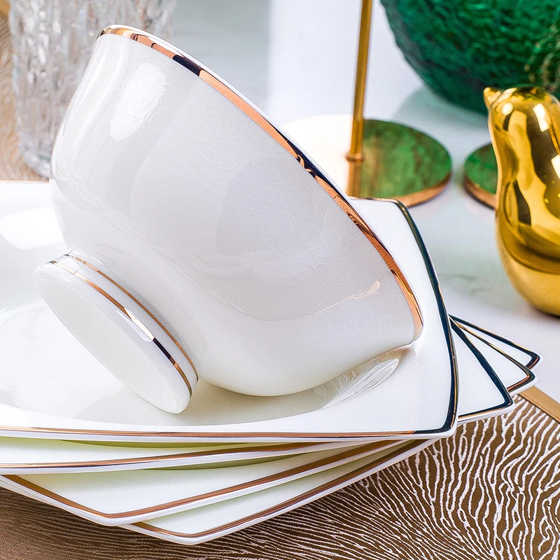 景德镇碗浮光跃金单品自由搭配家用陶瓷金边碗家用米饭碗吃饭碗