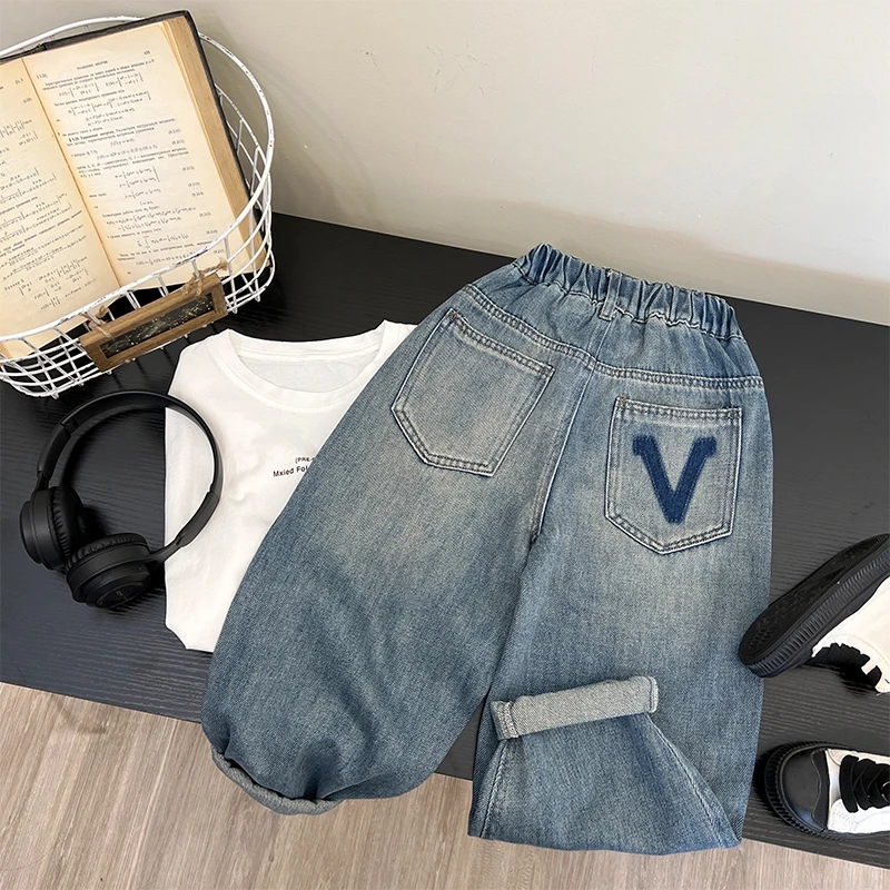 【小向子.现货】男童牛仔裤儿童牛仔裤春秋新款痞帅男孩直筒裤潮