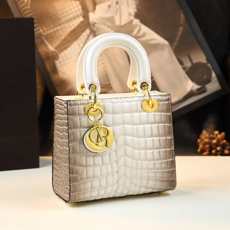 2024夏季爆款高光拱珠真皮鳄鱼纹通勤手提包包仙女小方包戴妃包潮