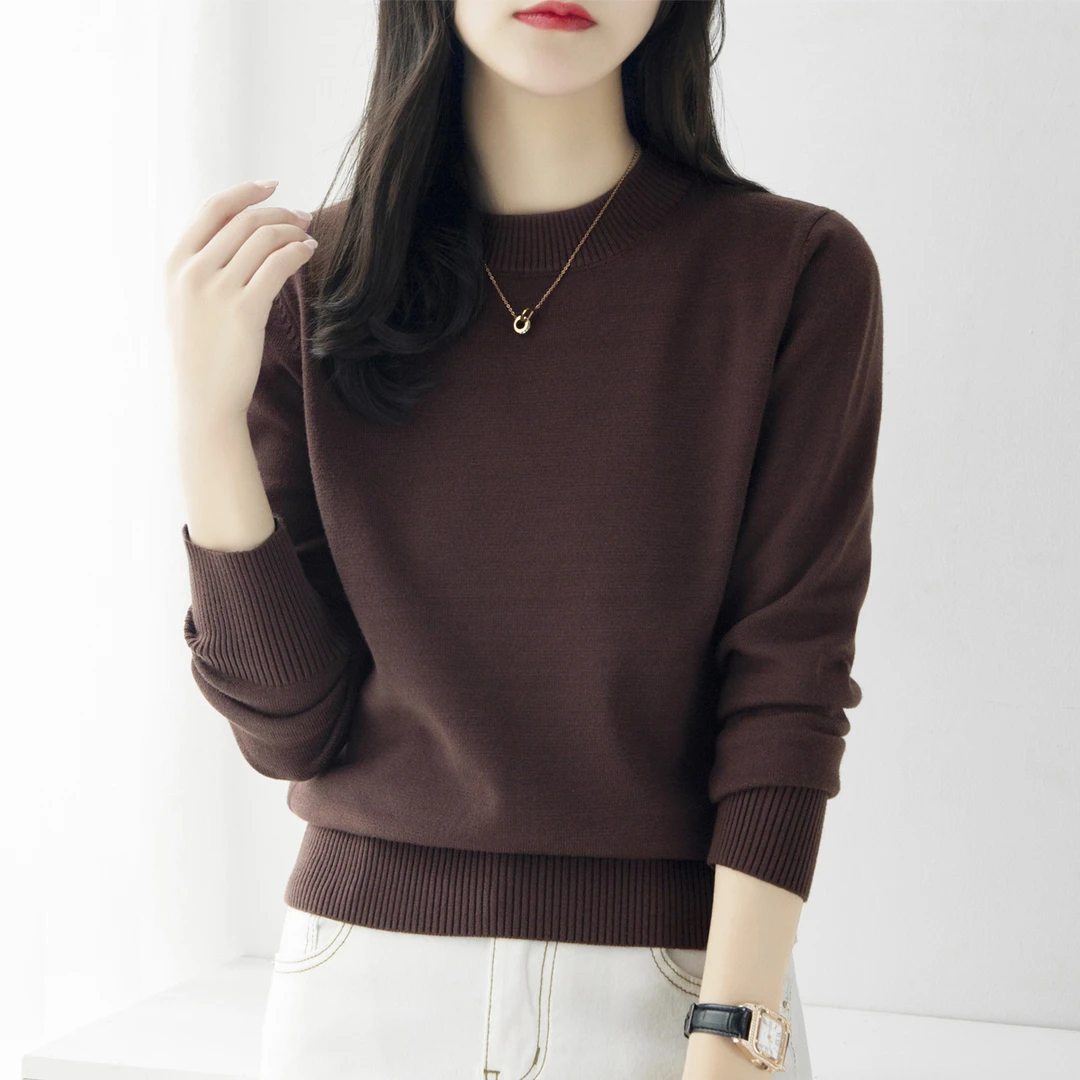 秋冬季宽松半高圆领毛衣针织衫女装新款百搭显瘦内搭厚款打底上衣