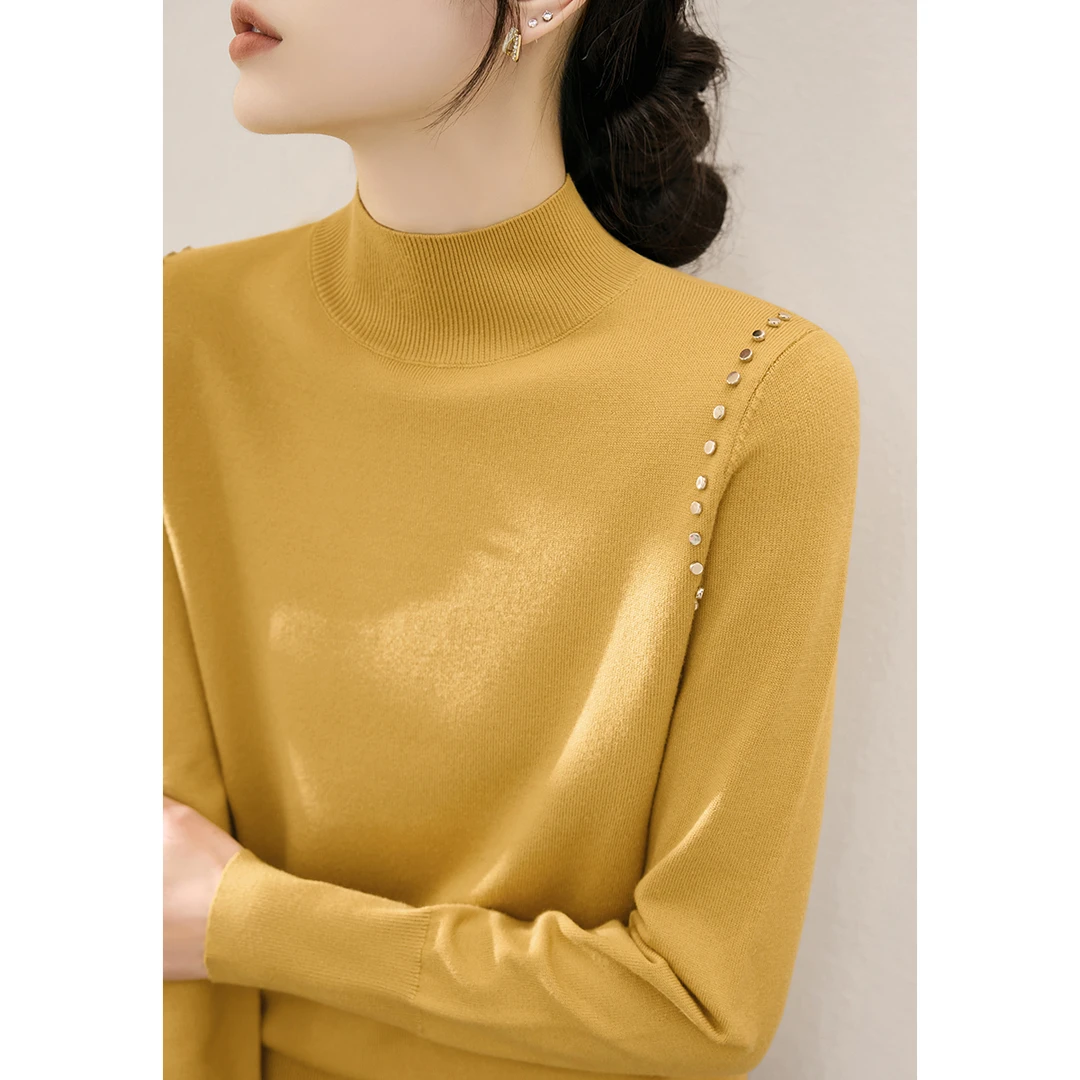 冬季新款时尚纯色半高领百搭针织衫2025新款加厚长袖宽松内搭打底