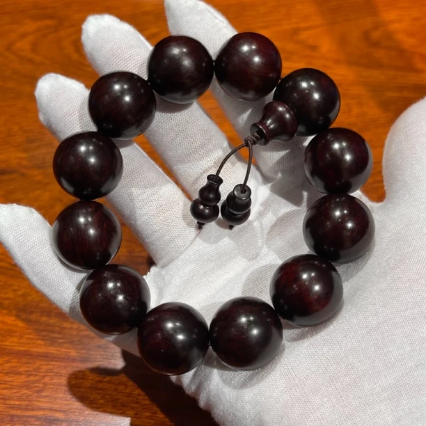 印度小叶紫檀高油密 男士手串2.0礼品盒布袋手套