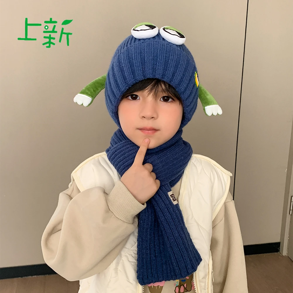 儿童针织帽秋冬季卡通搞怪大眼睛恐龙宝宝毛线帽男女童保暖护耳帽