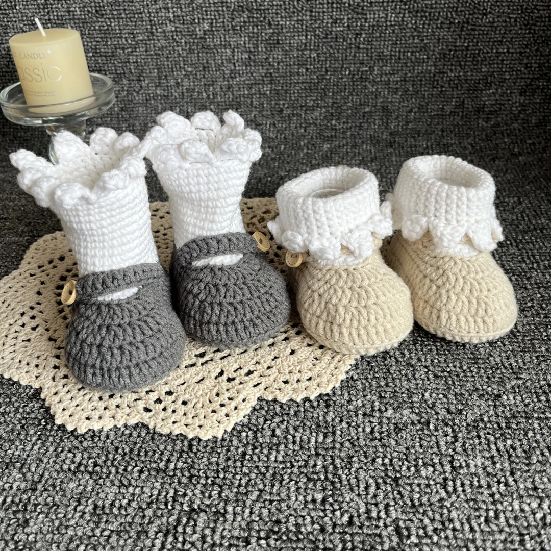 秋冬新款婴儿毛线鞋手工编织宝宝鞋子钩针自制宝宝鞋孕期打发时间