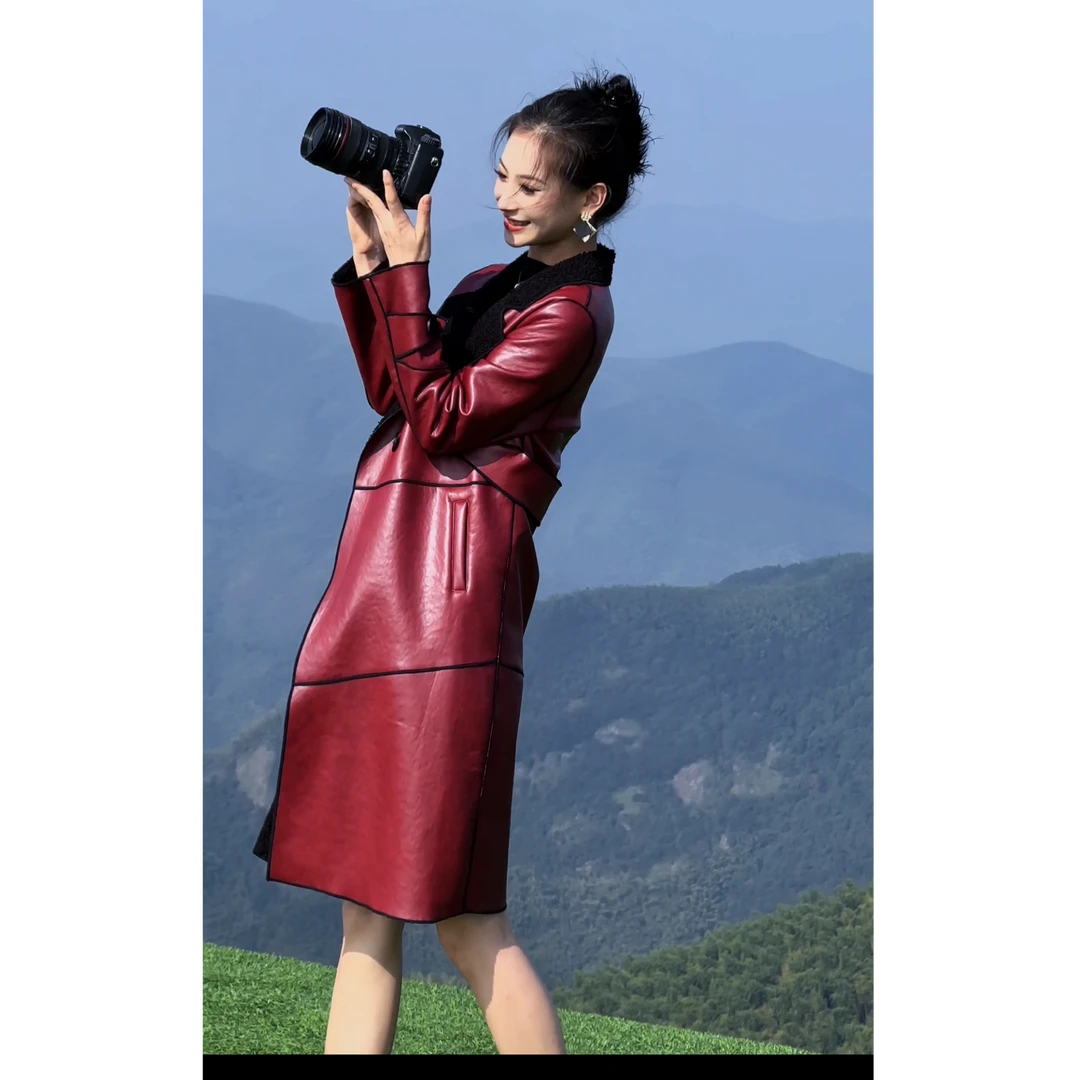 XL 新2024新潮流皮面穿秋冬气质中长风衣款外套