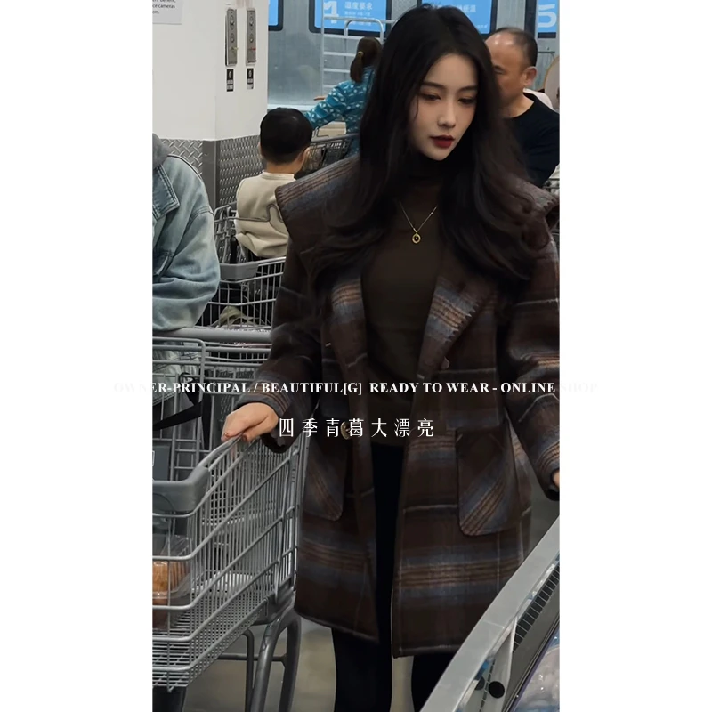 【大漂亮自制】2024新款格子连帽羽绒大衣 QL8DY635