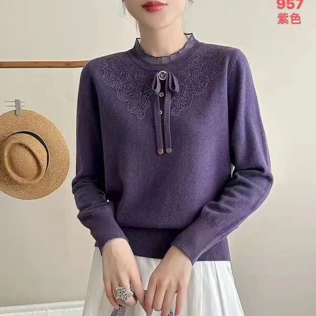 100纯羊毛衫女套头毛衣洋气秋冬针织衫打底上衣毛衫