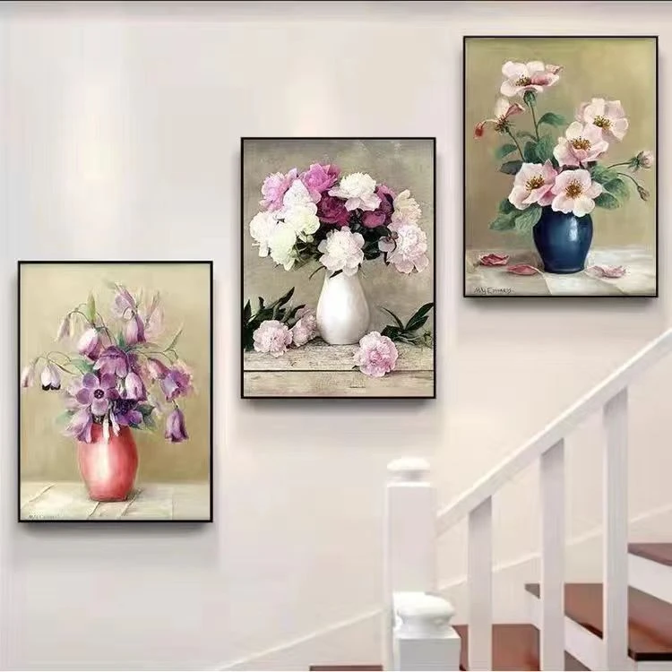 复式楼梯间装饰画走廊过道挂画楼道墙壁画沙发现代简约客厅三联画