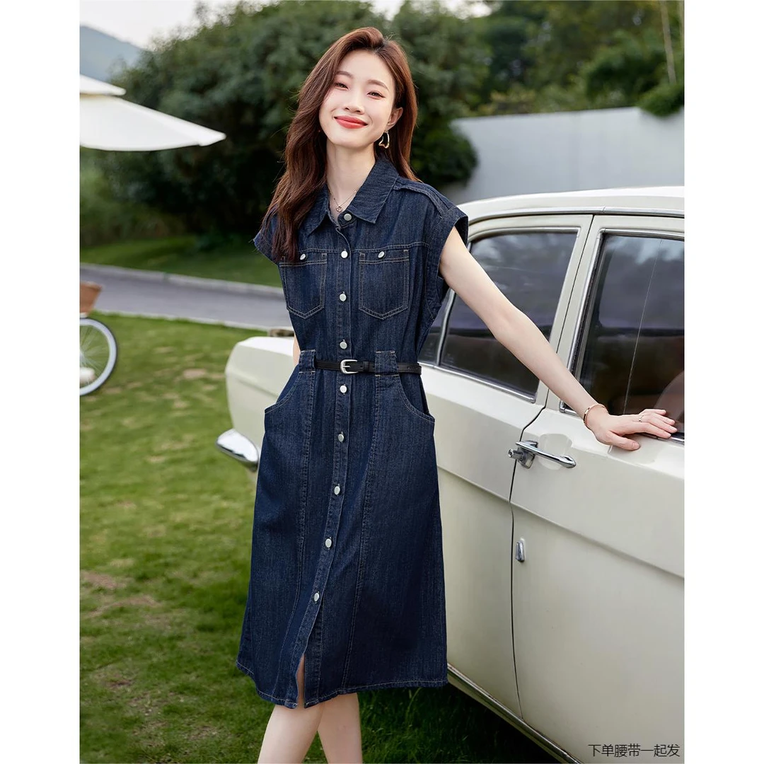 沫晗依美沫晗依美【夏日港岛】25春夏都市盐系轻休闲收腰牛仔连衣裙