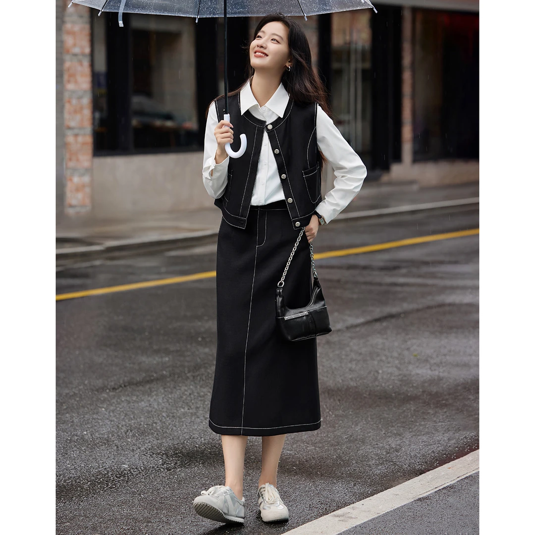 沫晗依美马甲时尚套装女轻熟风两件套2025春季肌理感面料套装女DD