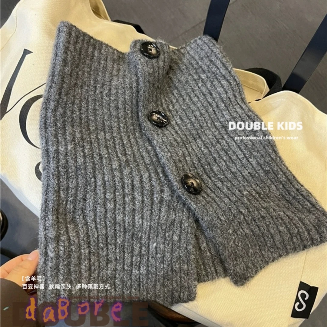 韩版儿童百搭气质系扣围脖针织时尚脖套中大童女童洋气毛线围巾潮