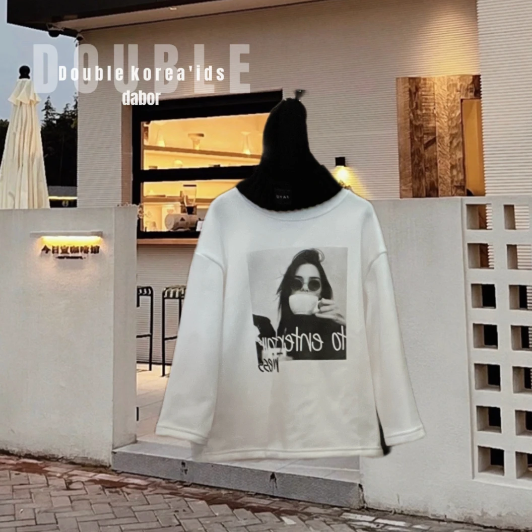 女童冬装一体绒卫衣2023新款洋气儿童秋冬款大童女装加厚打底上衣