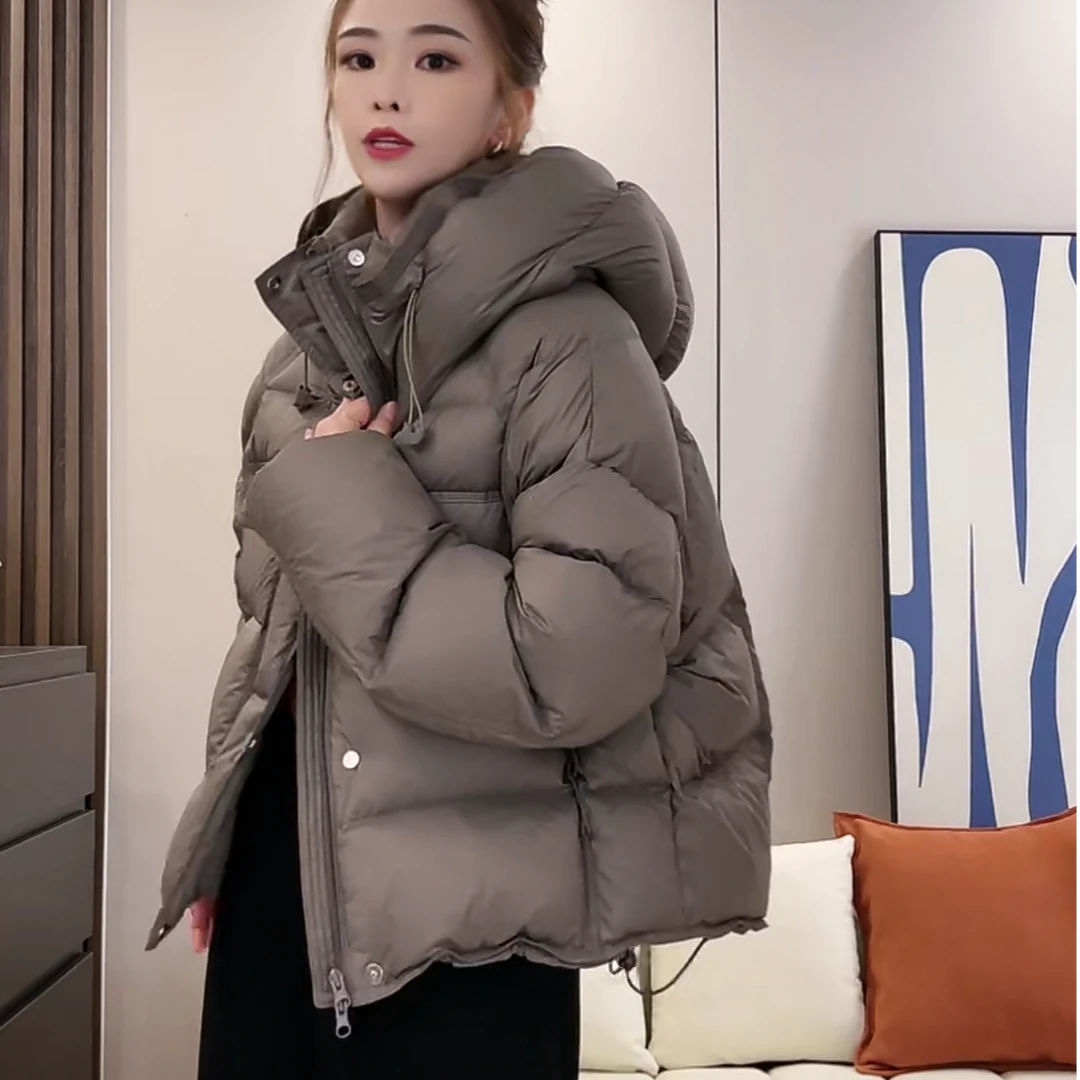 雅语2云感90羽绒服短款加厚面包服休闲外套冬百搭女士连帽泡芙感