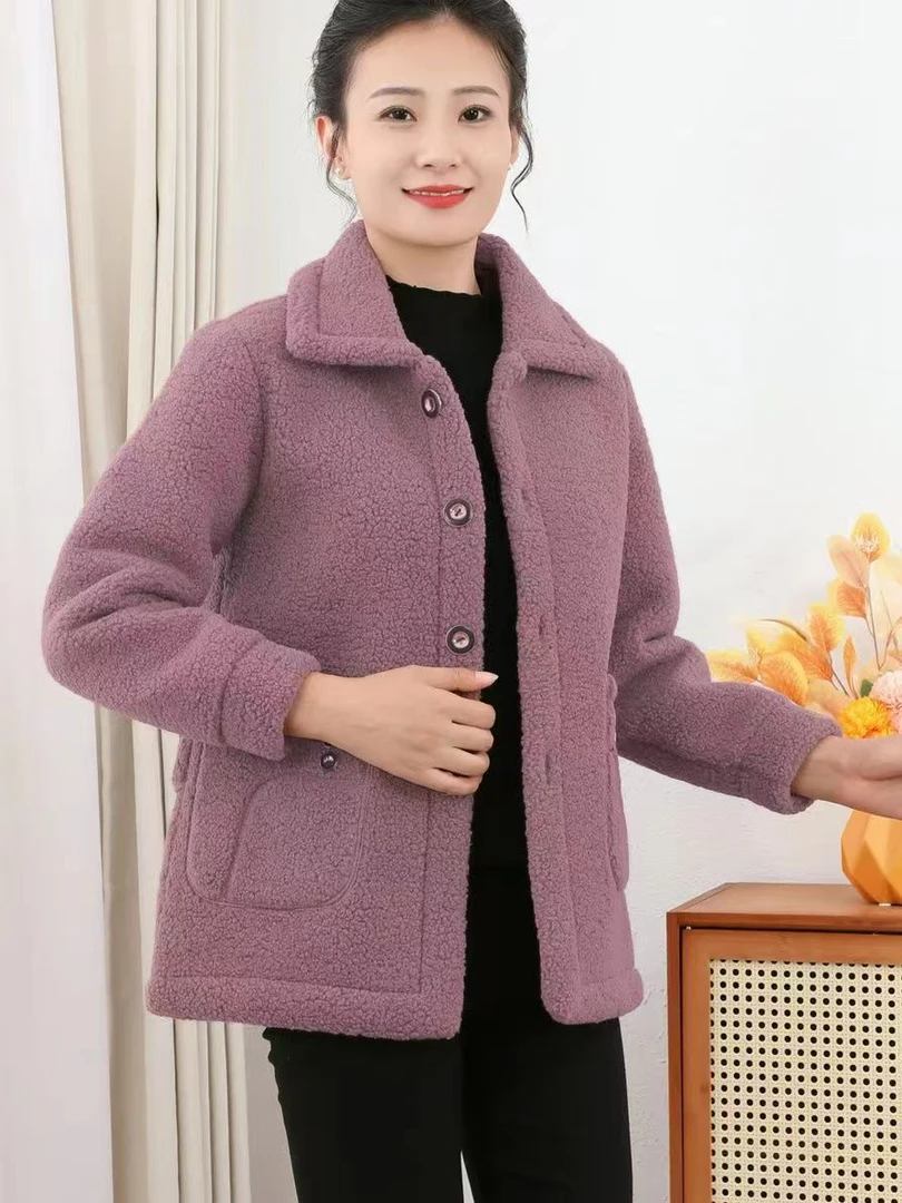平角加厚仿羊羔毛外套秋冬春秋洋气女士妈妈时尚宽松洋气衣服女