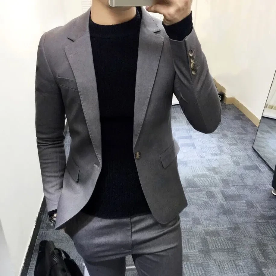 韩版时尚西服套装男士修身商务休闲西装英伦帅气结婚礼服青年正装