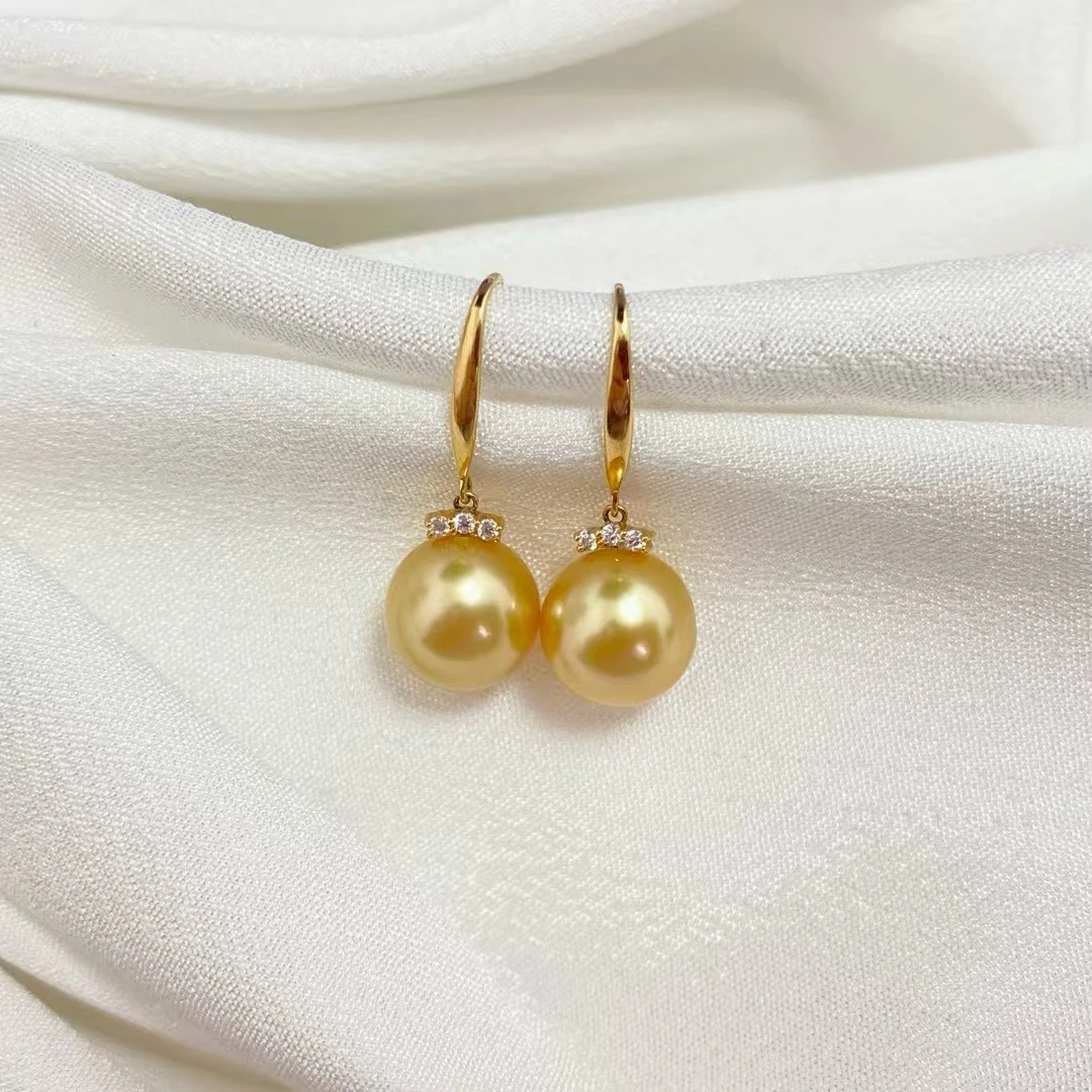 南洋金珠耳环耳饰天然海水珍珠18k金镶嵌金色经典百搭气质