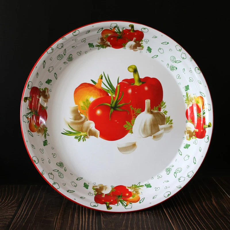 60/70/80年代怀旧搪瓷茶盘子中式怀旧复古特色菜大盘鸡铁托盘婚庆