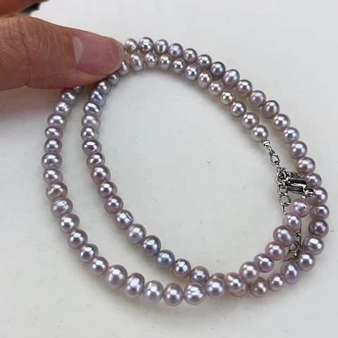 淡水珍珠颈饰未镶嵌卡5.6极光炫彩灰紫色