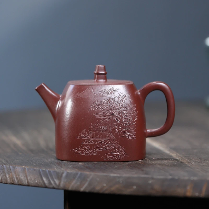 悟茶阁宜兴手工紫砂壶 中式原矿紫砂纯全手工方壶国风茶具 四方壶