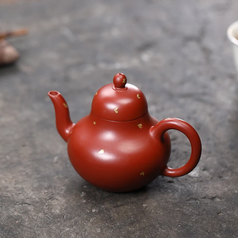 悟茶阁宜兴手工紫砂壶 原矿朱泥大红袍洒金思亭壶170ml撒金