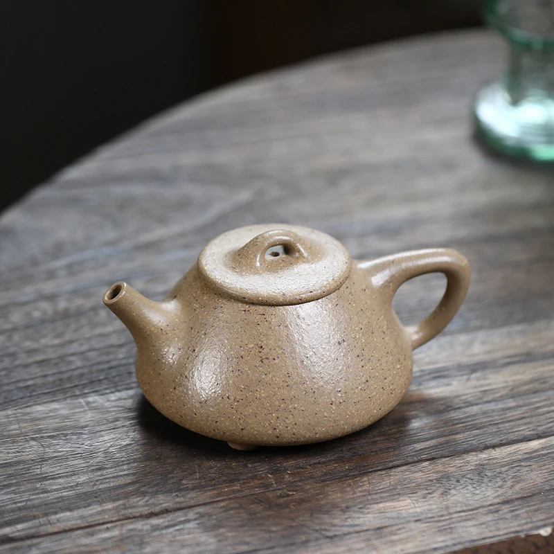 悟茶阁宜兴手工紫砂壶 粗砂段泥石瓢壶 泡茶透气粗陶茶具