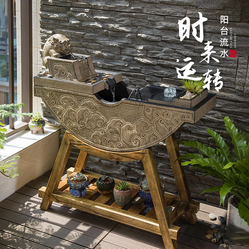 阳台露台落地流水摆件创意新中式客厅办公室装饰造景招财喷泉水景