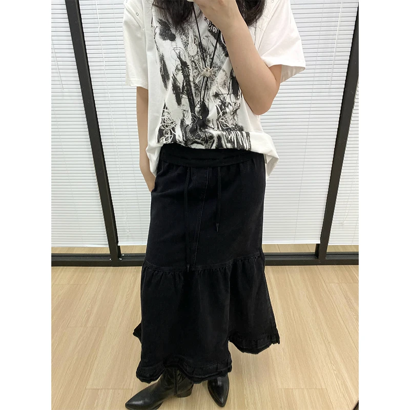 化学少女「摇滚鱼摆」夏季小众复古牛仔中长款半身裙百搭廓形鱼尾裙