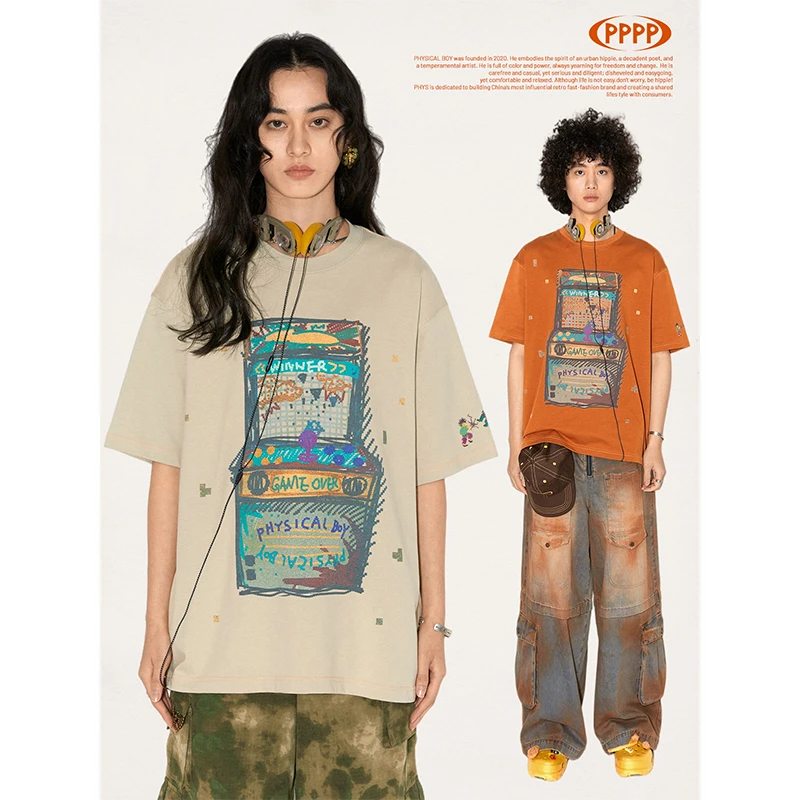 物理少年街机系列「游戏机」颗粒感手绘印花宽松透气短袖T恤夏季