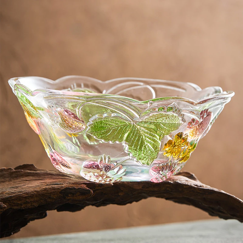 两只装草莓耐热透明玻璃碗网红可爱家用创意加厚沙拉碗草莓果斗