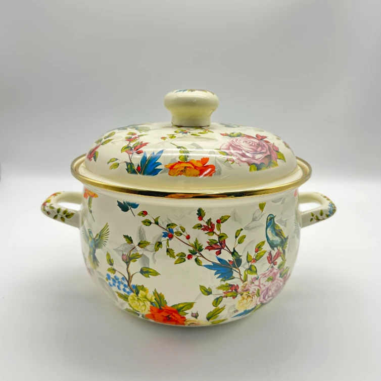 【B72】22cm花鸟系列深汤锅搪瓷珐琅汤锅