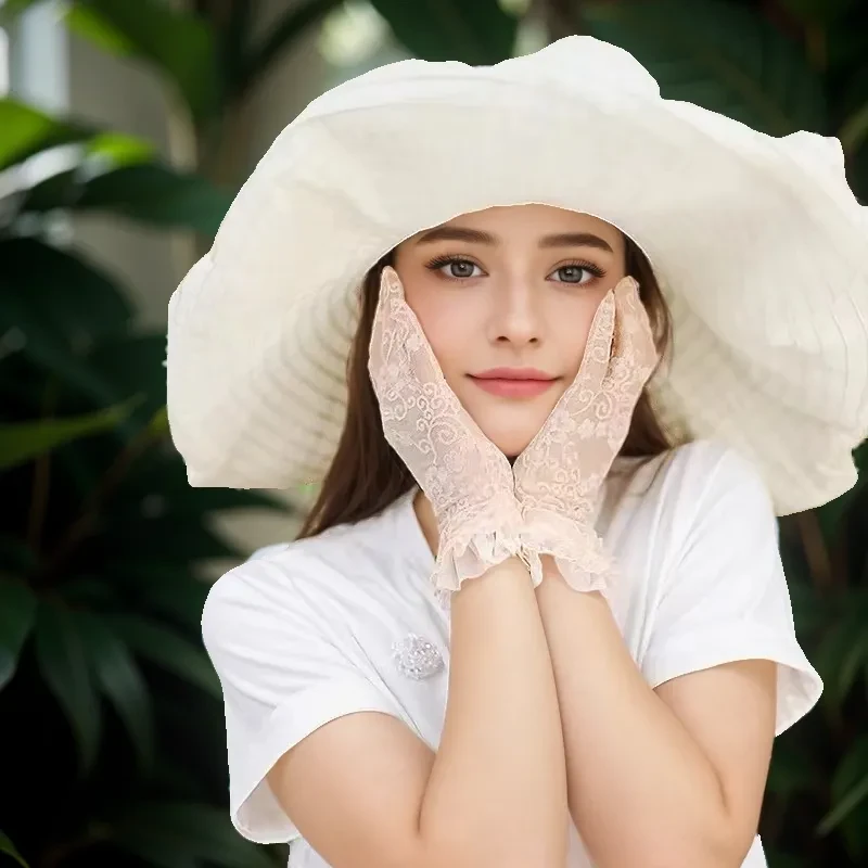 夏季新款时尚大沿遮阳度假沙滩帽防晒遮阳绿色帽子女夏大帽檐