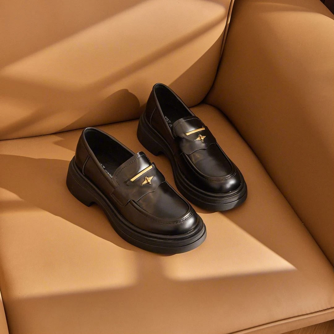 东东2025秋季新款平底单鞋女粗跟百搭时尚乐福鞋女低跟女鞋8063