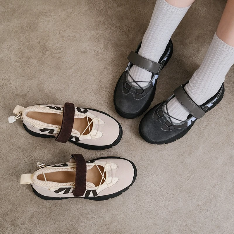 BEADAL【女团练习生】韩版老爹鞋女夏季新款复古魔术贴机能鞋芭蕾风